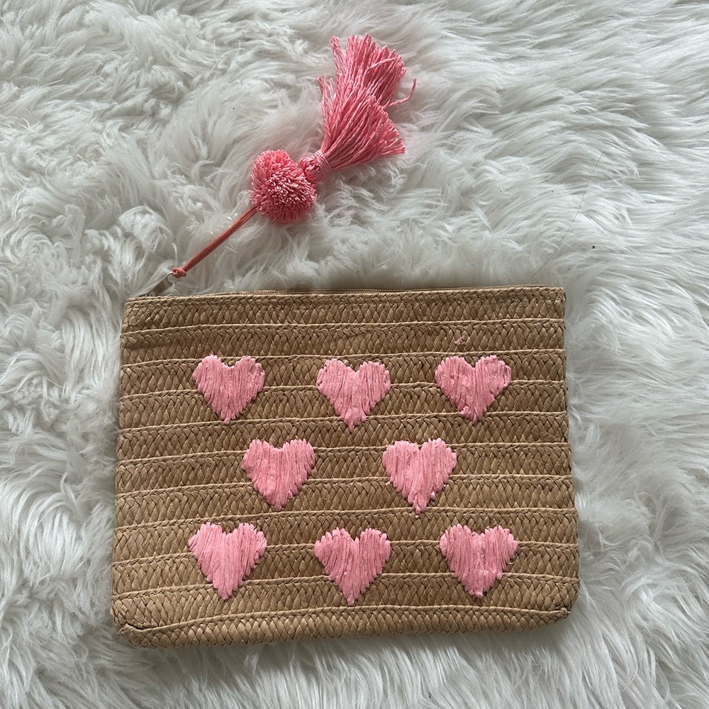 BTB LA Straw Zip Pouch Hearts Pink